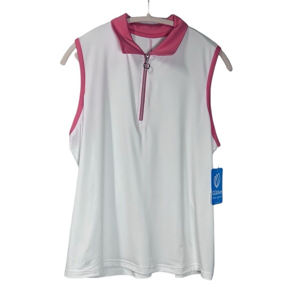 GG Blue Luxe Sport‎ Elina Sleeveless 1/4 Zip White Peach Trim Women's XL